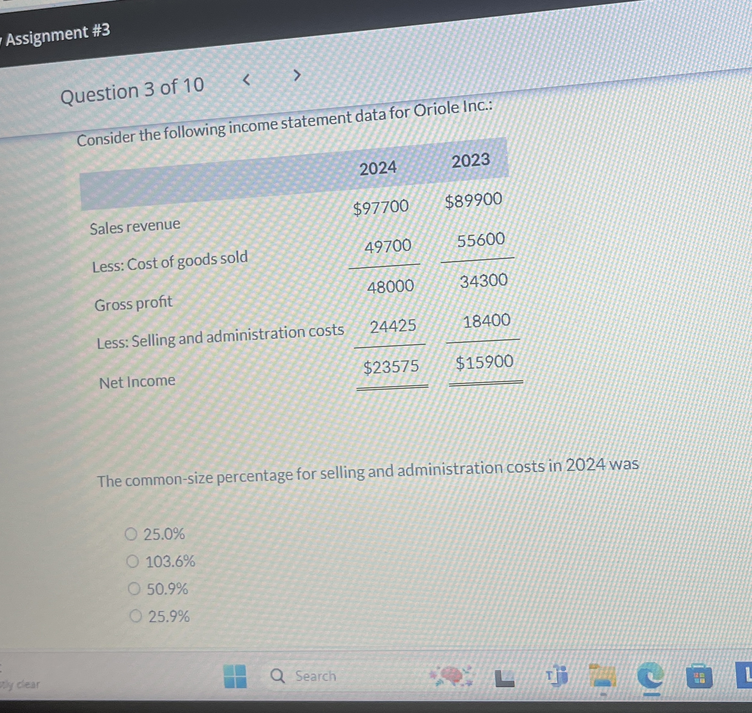  Assignment #3 Question 3 of 10 Consider the following income statement