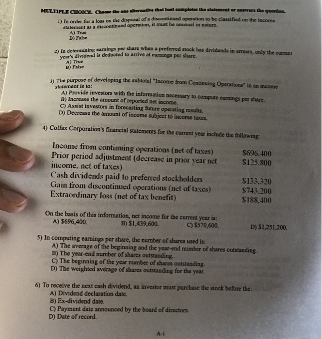  MULTIPLE C 00?Cboo" the one alternative that beat complet" the statement