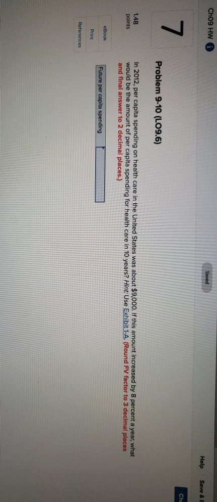 Ch09 HW 0 Saved Help Save & E Che Problem 9-10