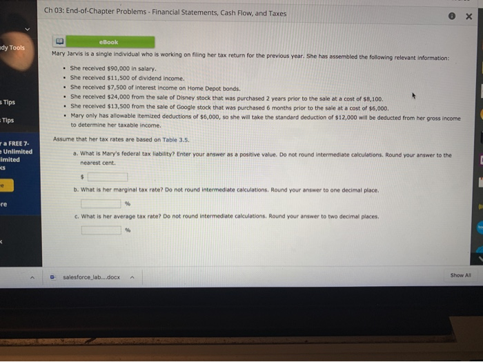 Ch 03: End-of-Chapter Problems - Financial Statements, Cash Flow, and Taxes