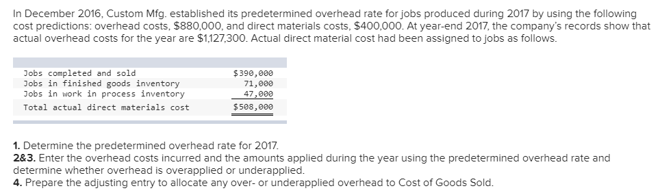 ONLY DO 2&3 In December 2016, Custom Mfg. established its predetermined overhead