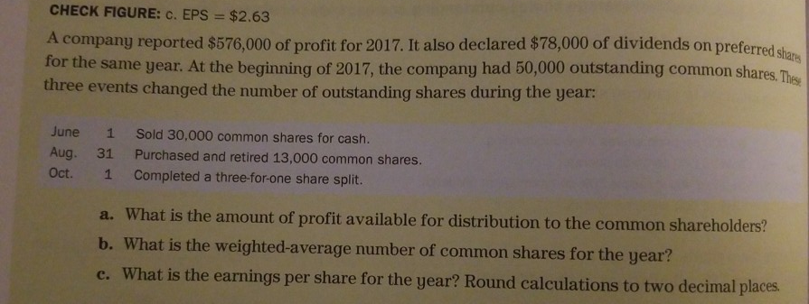  please full calculation and explanation CHECK FIGURE: c. EPS $2.63 A