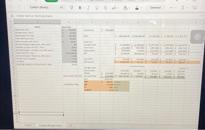 explain cost of capital as a variable in this analysis fx Enter