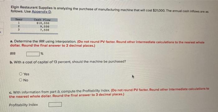 i need answer please Elgin Restaurant Supplies is analyzing the purchase of