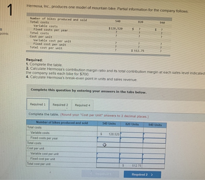 please explain step per step Hermosa, Inc., produces one model of mountain