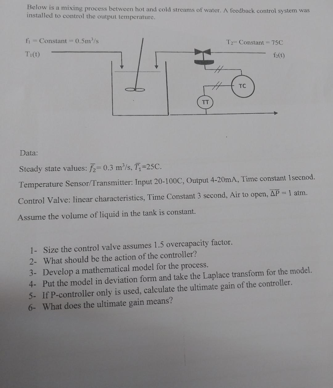  Below is a mixing process between hot and cold streams of