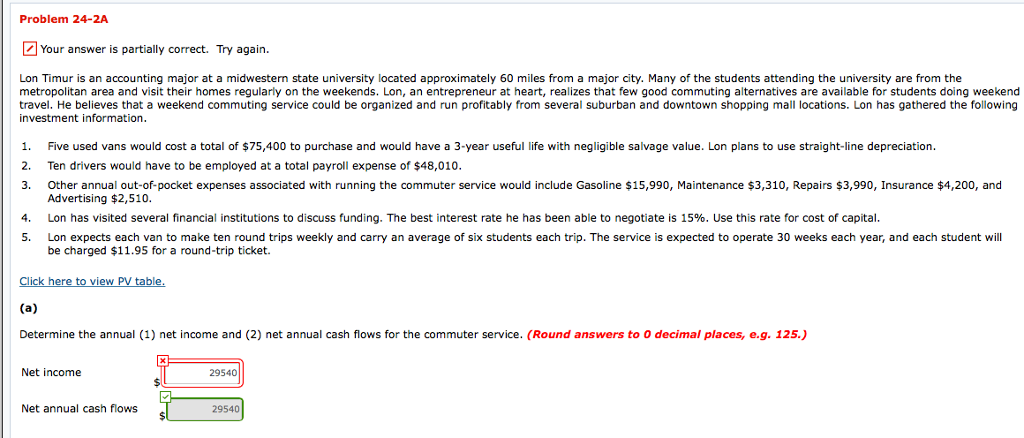 Please solve this problem Problem 24-2A Your answer is partially correct. Try