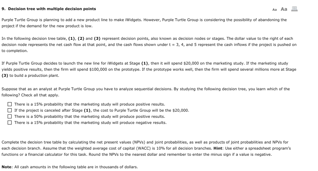  9. Decision tree with multiple decision points Aa Aa Purple Turtle