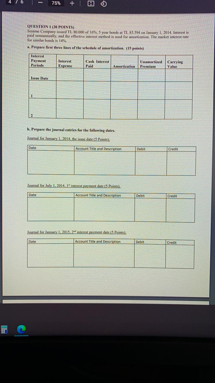  4 1 6 -- 75% + QUESTION 1 (30 POINTS) Sesame