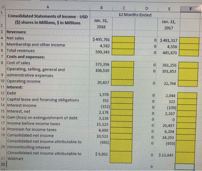 cells in yellow MUST be a formula B D E F 12