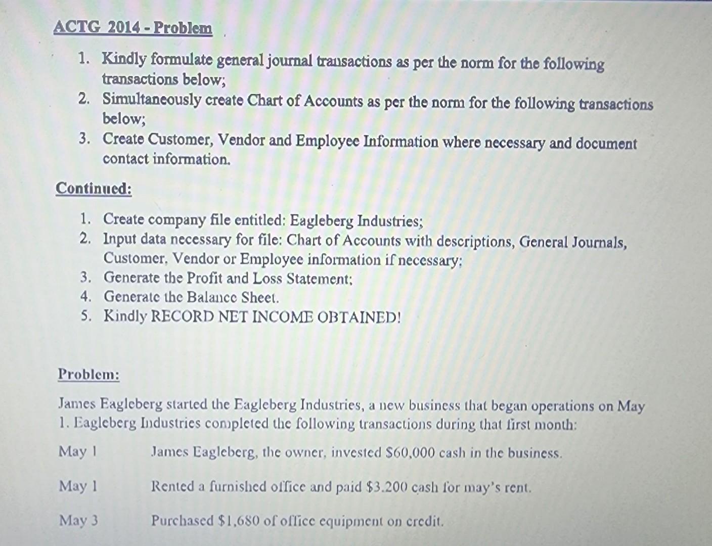  ACTG 2014-Problem 1. Kindly formulate general journal transactions as per the