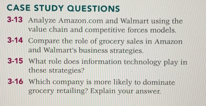  CASE STUDY QUESTIONS 3-13 Analyze Amazon.com and Walmart using the value