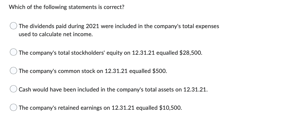 a professional organizing company: On January 1, 2021, the company's retained earnings