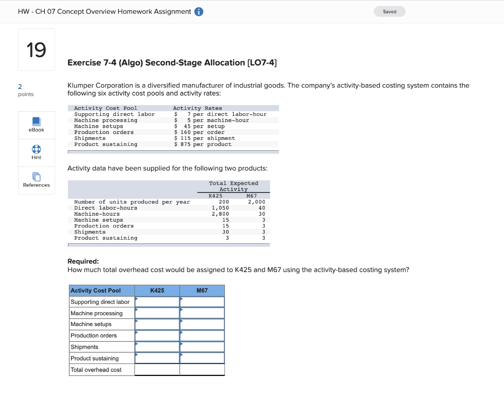 . HW - CH 07 Concept Overview Homework Assignment Saved Saved 19