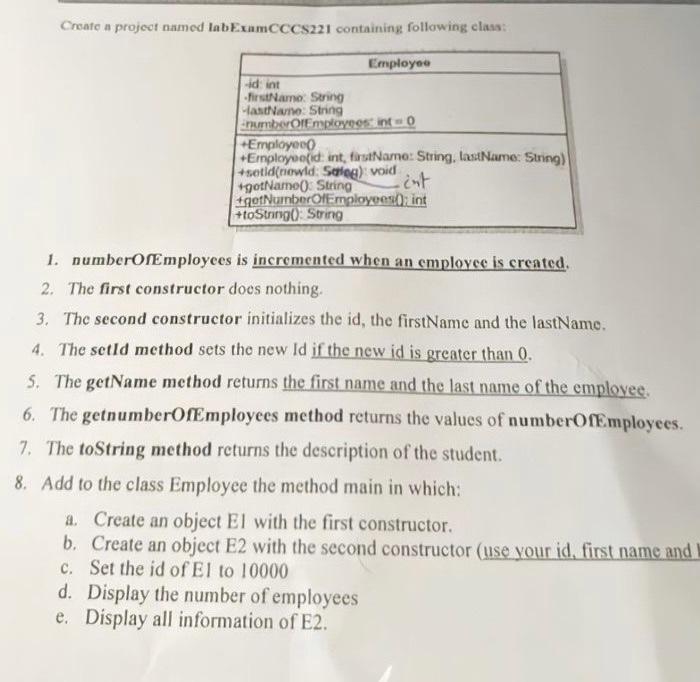  java programkeep it simple pls Create a project named labExamCCCS221 containing