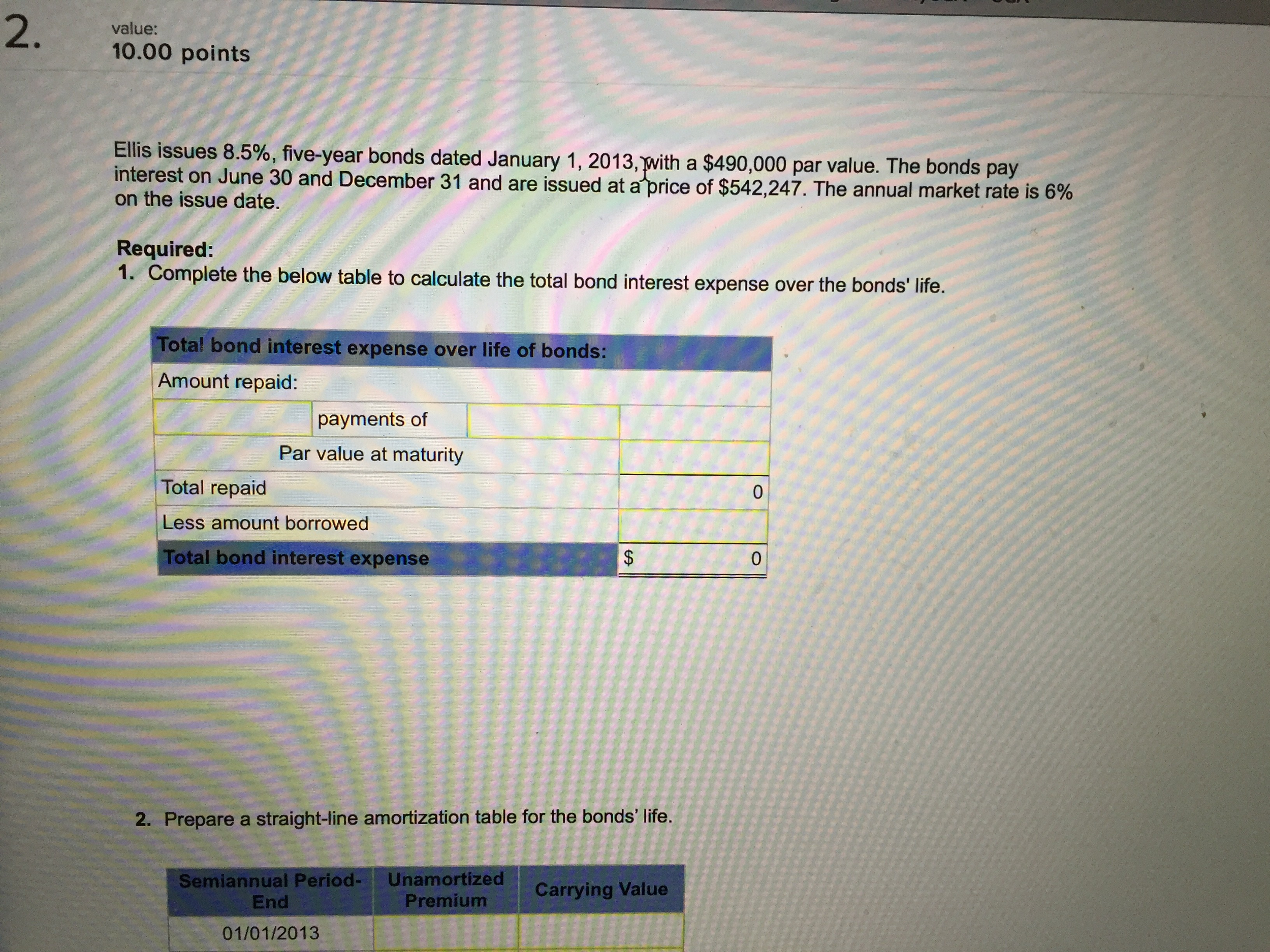 straight-line method Prepare the journal entries to record the first two interest
