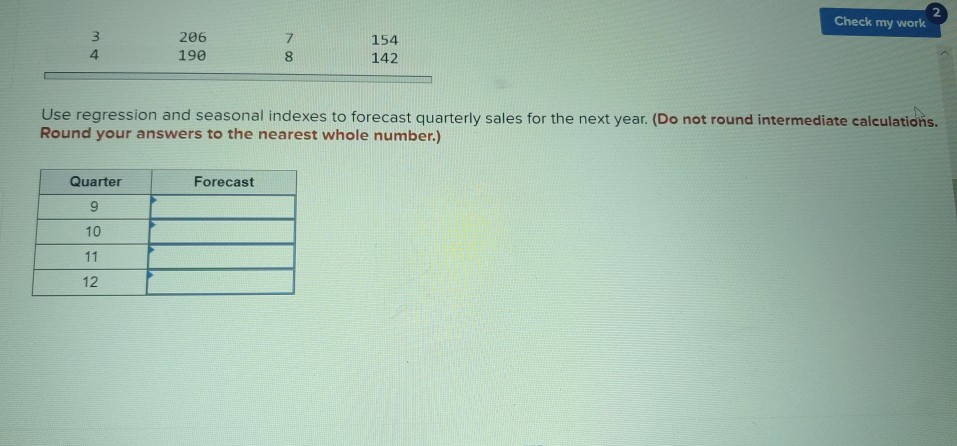 The following table shows the past two years of quarterly sales information.