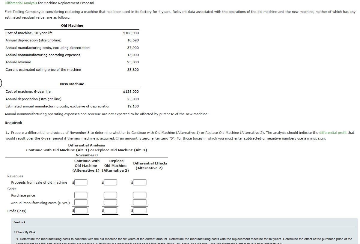  Differential Analysis for Machine Replacement Proposal estimated residual value, are as