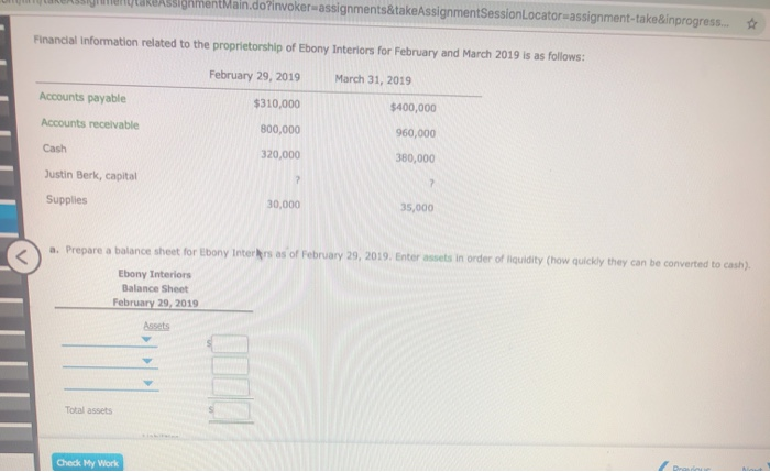 Interiors as of March 31, 2019. Ebony Interiors Balance Sheet March 31,