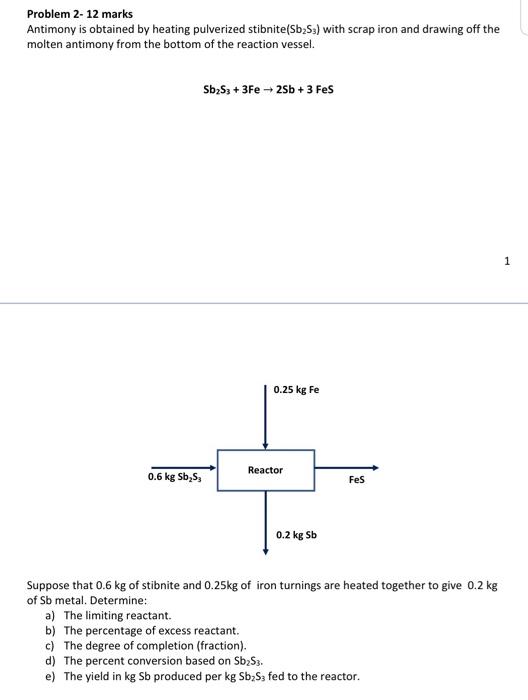  Problem 2- 12 marks Antimony is obtained by heating pulverized stibnite