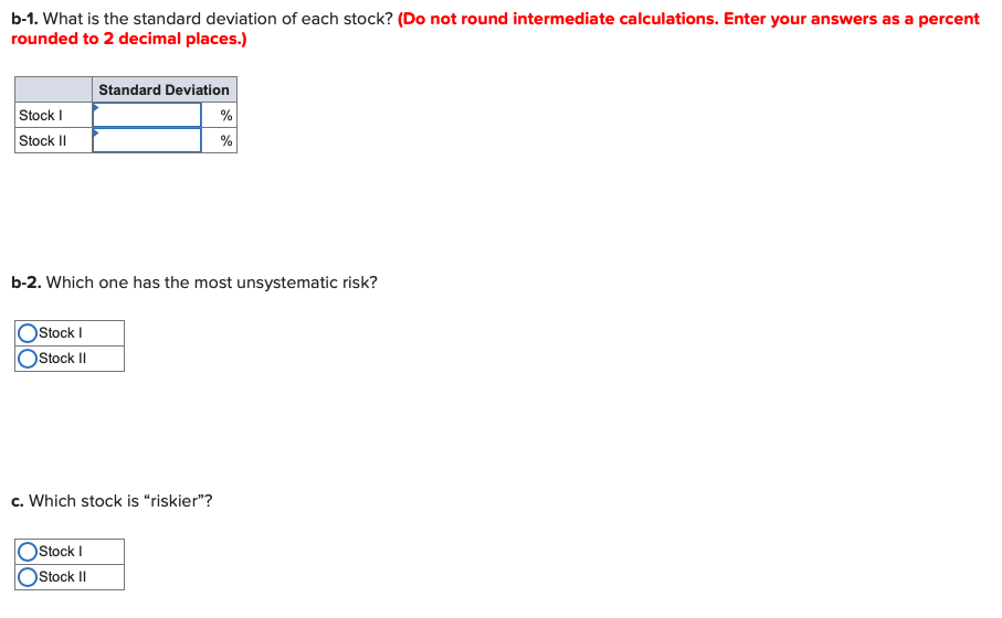 information on Stocks I and II: Rate of Return if State Occurs