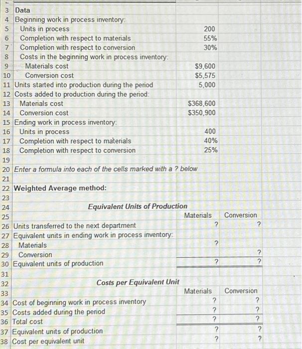  Data Beginning work in process inventory: \begin{tabular}{|l|l|} \hline Units in process