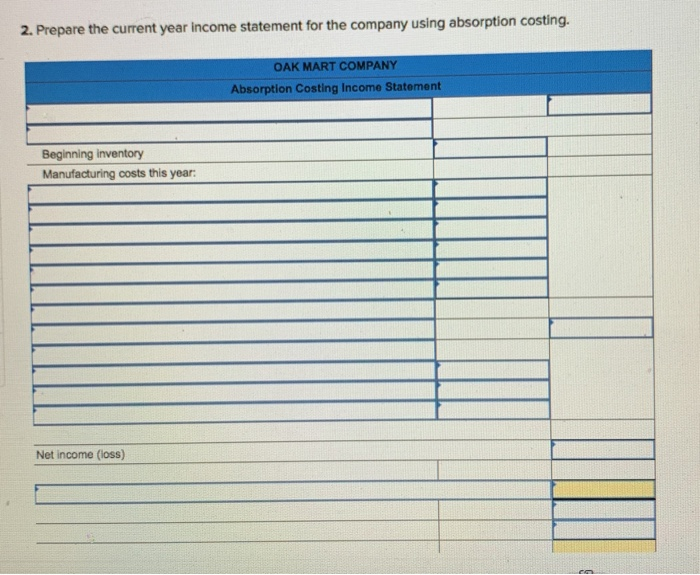 below Oak Mart, a producer of solid oak tables, reports the following
