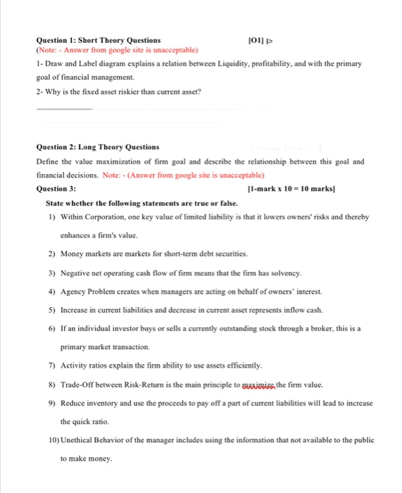  Question 1: Short Theory Questions ON> (Note: - Answer from google