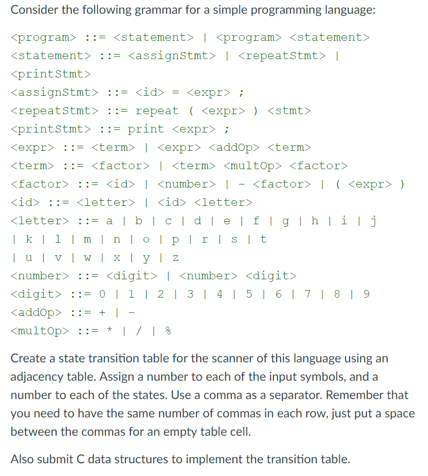  Consider the following grammar for a simple programming language: repeatstrnt ::-