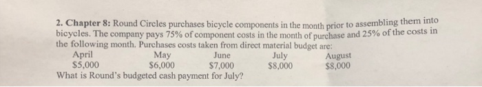  2. Chapter 8: Round Circles purchases bicycle components in the month