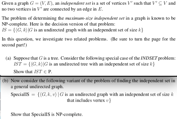 Given a graph G-(V E), an independent set ?s a set