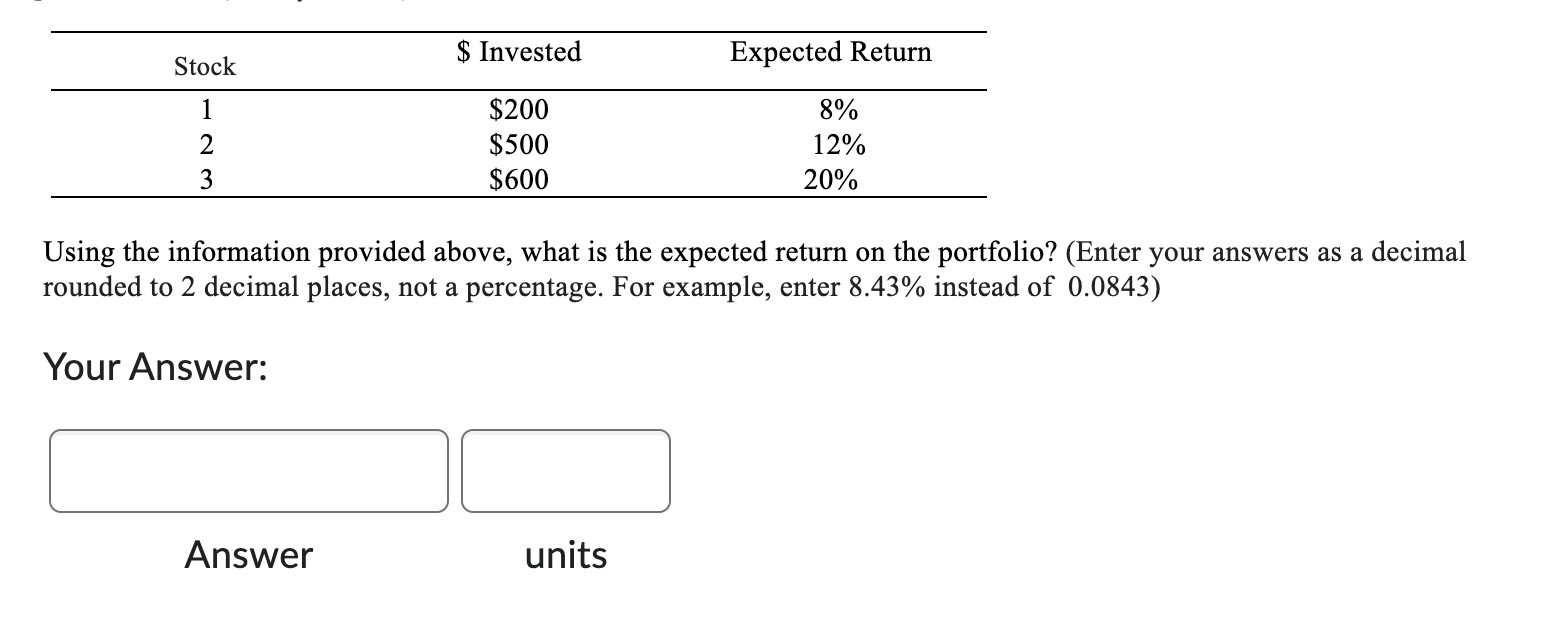 Using the information provided above, what is the expected return on
