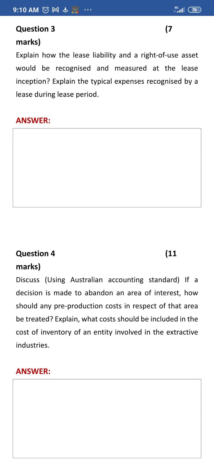  9:10 AM OM 4G statul 76 Question 3 (7 marks) Explain