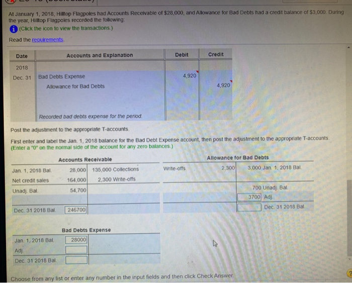 side of the account for any zero balances.) Accounts Receivable Allowance for