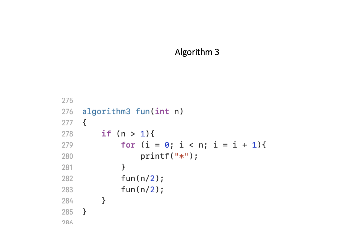 For algorithm below: define the relation recurrence, define the time complicity of