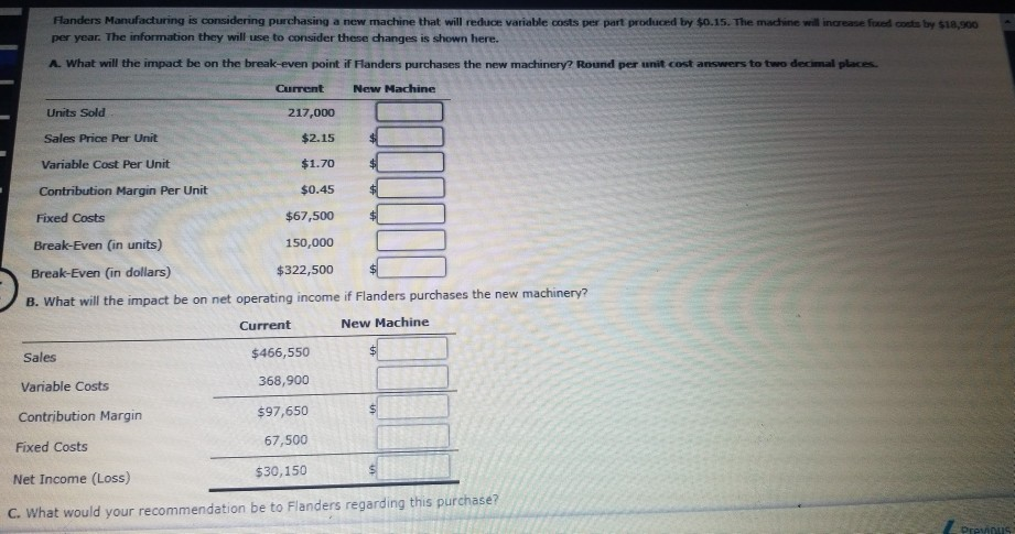  Flanders Manufacturing is considering purchasing a new machine that will reduce