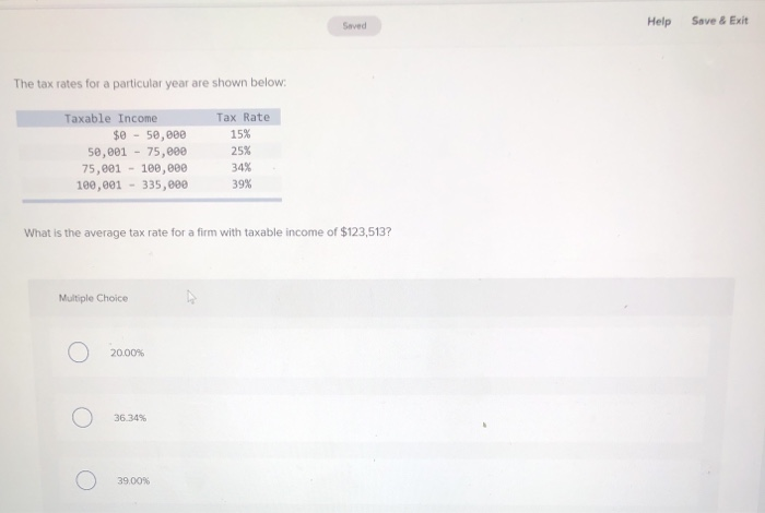  Saved Help Save & Exit The tax rates for a particular