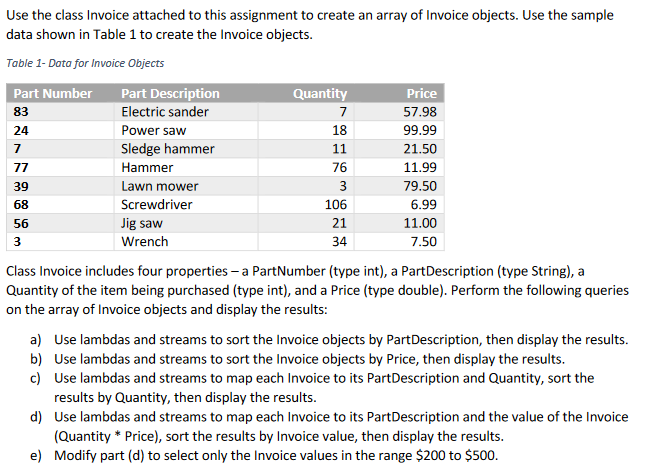 JAVA HELP! The application class name should be ProcessInvoices Here is the