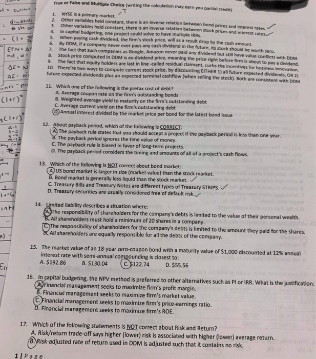  please answer all questions. True or False and Multiple Choice writing