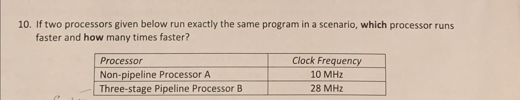  If two processors given below run exactly the same program in