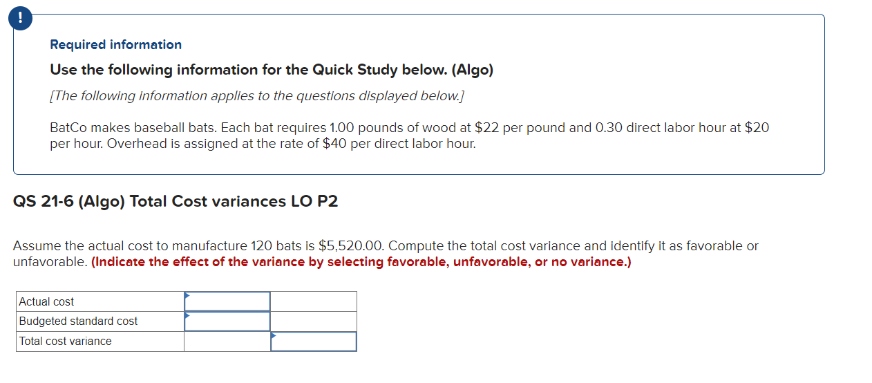  Required information Use the following information for the Quick Study below.