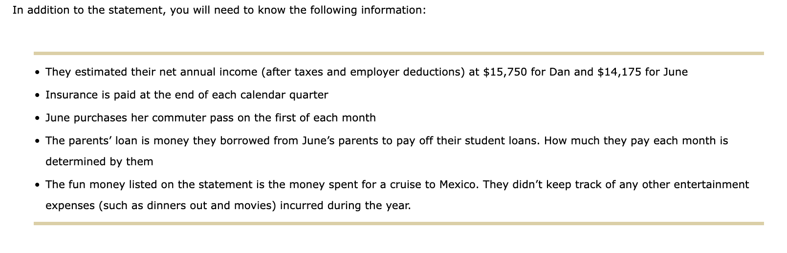 you to input the correct values for the first three months of