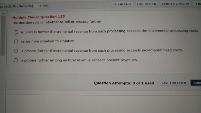 CALCULATOR FULLSCREEN PRINTERVIRSION BA 45 min. e: 04:32 PM/ Remaining: Multiple