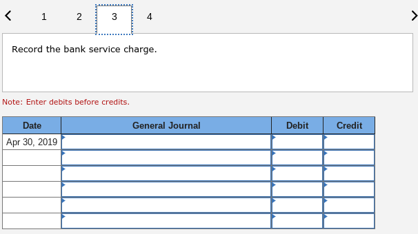 the checkbook on April 30, 2019, was $3,012. DATE TRANSACTIONS April 1