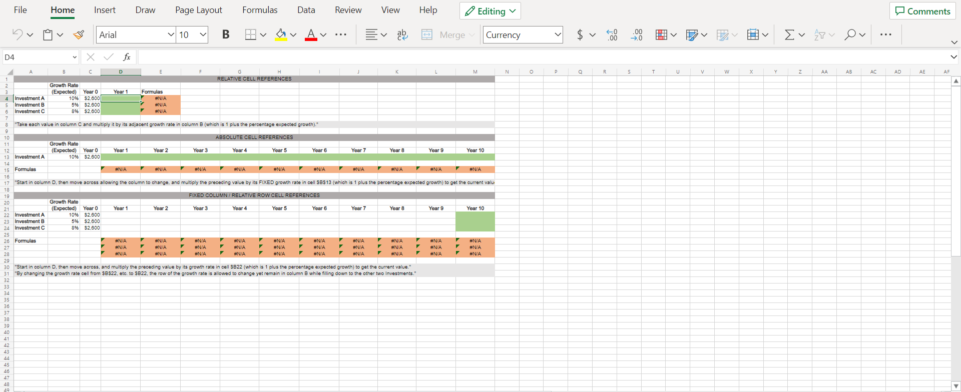 I need help with this exercise from Excel please. "Start in column