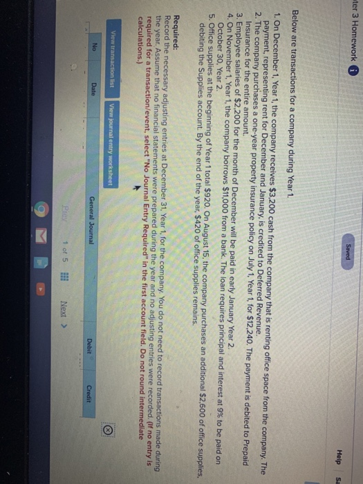  ter 3 Homework Saved Help Sa Below are transactions for a