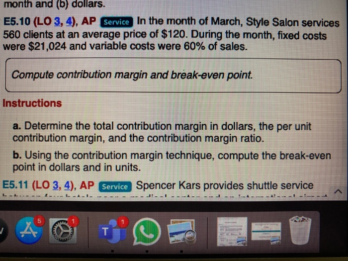  month and (b) dollars. E5.10 (LO 3, 4), AP Service In