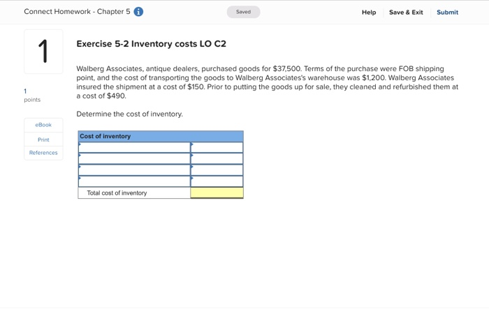  Connect Homework - Chapter 5 A Saved Help Save & Exit