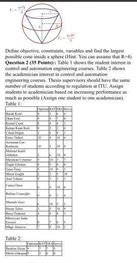  Define objective, constraints, variables and find the largest possible cone inside