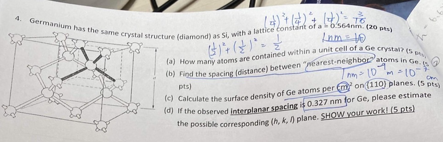 Germanium has the same crystal structure (diamond) as Si, with a